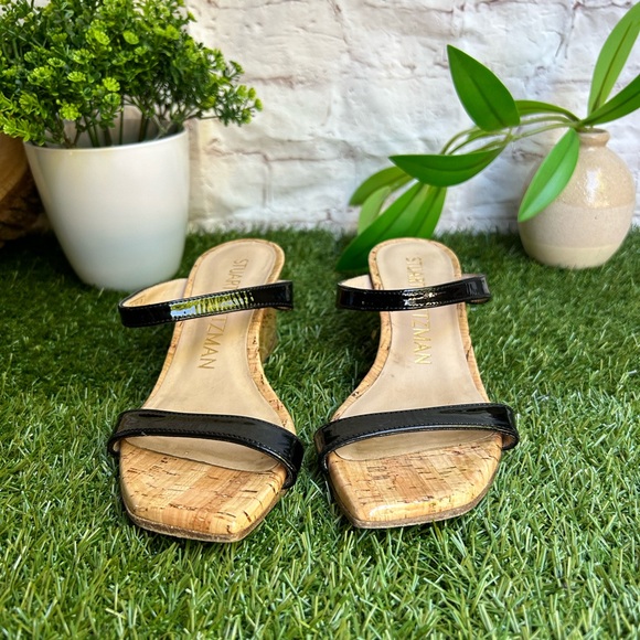 STUART WEITZMAN Aleena Square Toe Wedge Slide SANDAL SIZE 6 Black Patent - Picture 13 of 16